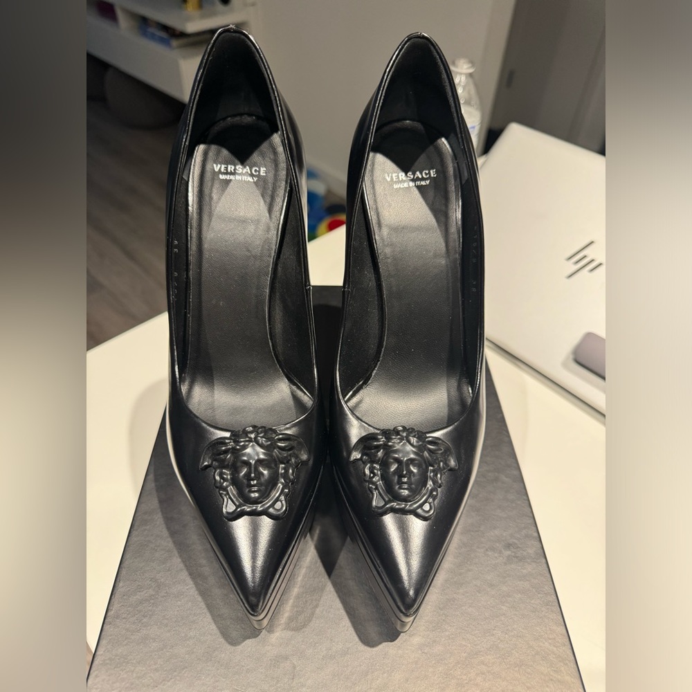 Versace Medusa heels; Black on Black; size 39